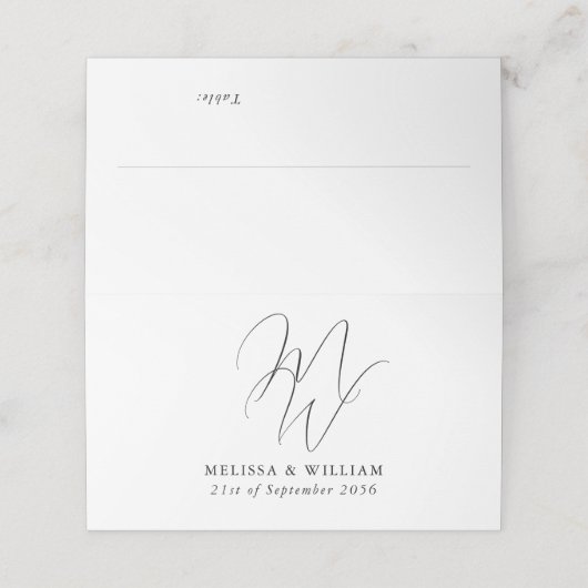 Moderne Monogram Zwart & Wit Trouwen Plaatskaartje (Buitenkant ongevouwen)