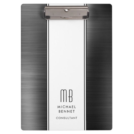 Moderne monogram zwart-wit zaken klembord (Voorkant)