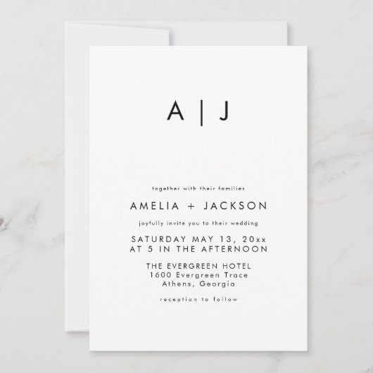 Moderne Monogram Zwart-witte bruiloft Kaart (Voorkant)