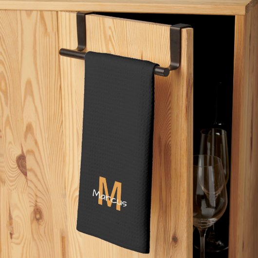 Moderne Monogram Zwarte Chic Theedoek (Derde Gevouwen)