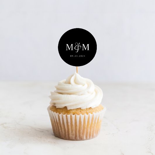 Moderne Monogram Zwarte Elegante Trouw Envelope Ronde Sticker