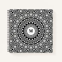 Moderne Monogram Zwarte en Witte Mandala Patroon