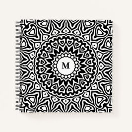 Moderne Monogram Zwarte en Witte Mandala Patroon Notitieboek