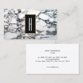 Moderne monogram, zwarte en witte marmer, steen visitekaartje (Voorkant / Achterkant)