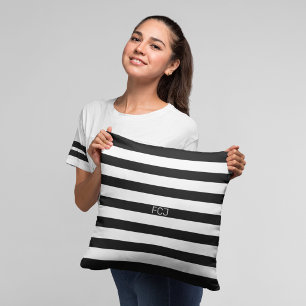 Moderne Monogram Zwarte en Witte Strepen Kussen