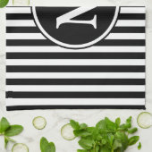 Moderne Monogram Zwarte En Witte Strepen Theedoek (Gevouwen)