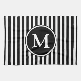 Moderne Monogram Zwarte En Witte Strepen Theedoek