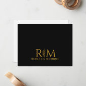 Moderne Monogram Zwarte Goud Naam Notitiekaartje (Voorkant / Achterkant in situ)