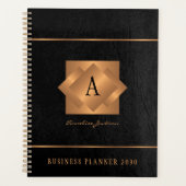 Moderne monogram zwarte goudnaam, elegant planner (Voorkant)