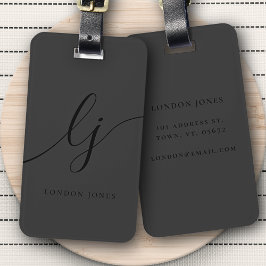 Moderne Monogram Zwarte Kalligrafie Elegant Script Bagagelabel