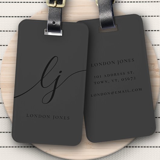Moderne Monogram Zwarte Kalligrafie Elegant Script Bagagelabel