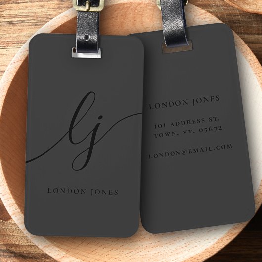 Moderne Monogram Zwarte Kalligrafie Elegant Script Bagagelabel