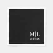 Moderne Monogram Zwarte Minimalistische Aangepaste Servet (Voorkant)