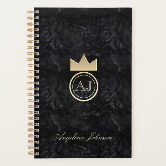 Moderne Monogram Zwarte Planner (Voorkant)