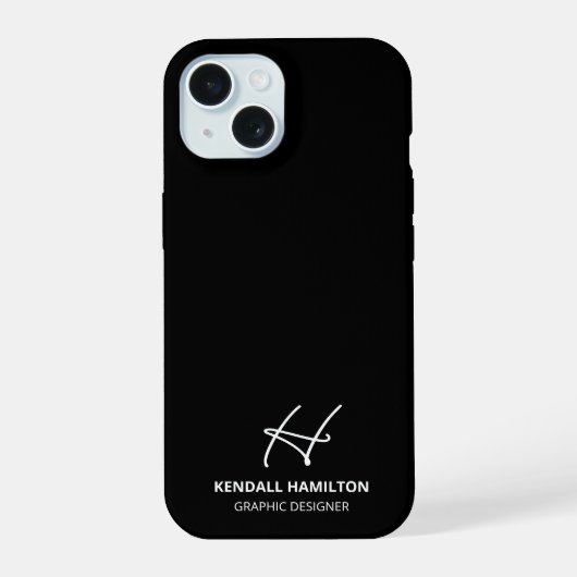 Moderne Monogram Zwarte Professionele Chic iPhone 15 Case (Achterkant)