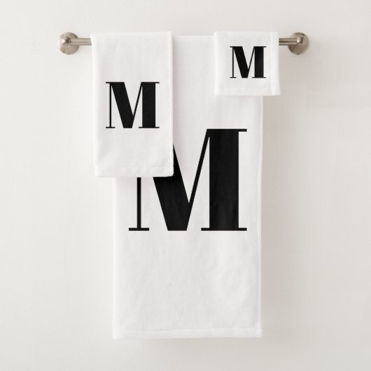 Moderne monogram zwarte witte aangepaste initiaal  bad handdoek (Insitu)