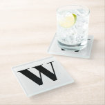 Moderne monogram zwarte witte aangepaste initiaal  glazen onderzetter<br><div class="desc">Moderne monogram zwart-wit,  aangepast initiaal letter minimalistisch eenvoudig onderzetter van glaskervel.</div>