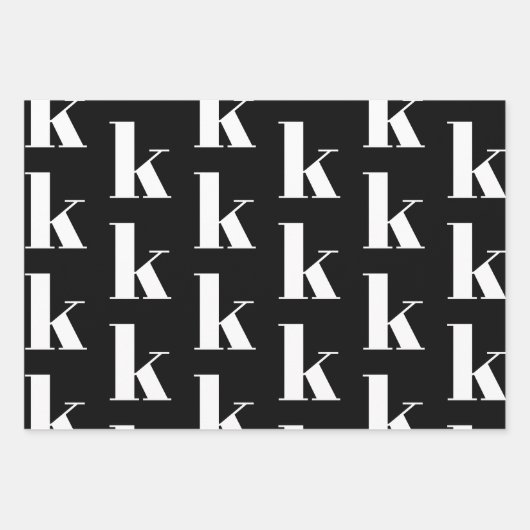 Moderne monogram zwarte witte aangepaste initiaal inpakpapier vel (Voorkant 3)