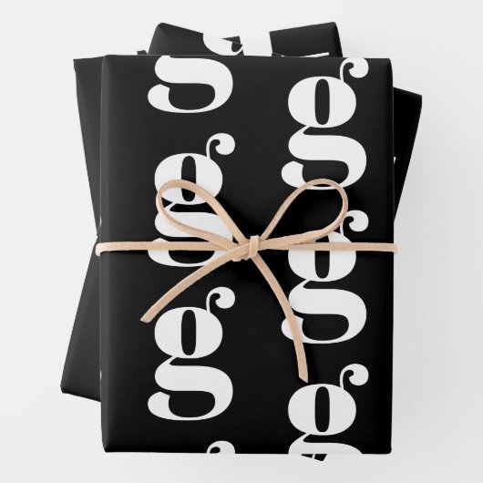 Moderne monogram zwarte witte aangepaste initiaal inpakpapier vel (In situ)