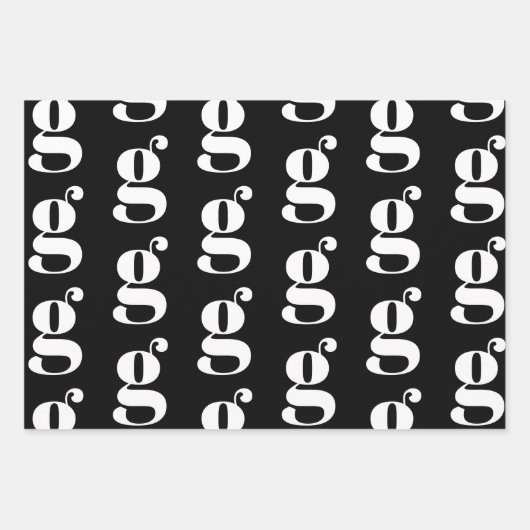 Moderne monogram zwarte witte aangepaste initiaal inpakpapier vel (Voorkant)