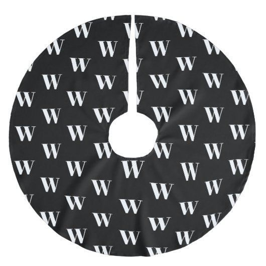 Moderne monogram zwarte witte aangepaste initiaal kerstboom rok (Voorkant)