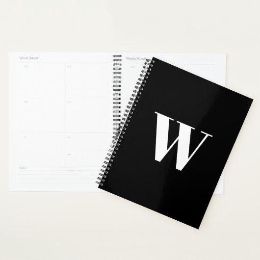 Moderne monogram zwarte witte aangepaste initiaal planner (Display)