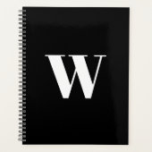 Moderne monogram zwarte witte aangepaste initiaal planner (Voorkant)