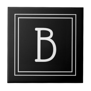 Moderne Monogram Zwarte & Witte Eenvoudige Initiaa Tegeltje