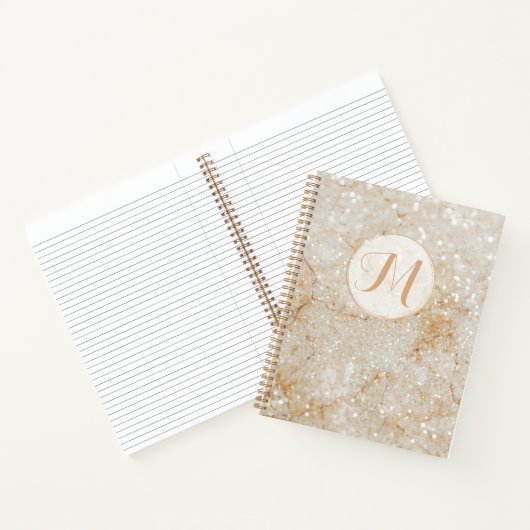 Moderne Monogramed White en Gold Sparkly Notitieboek (Binnen)