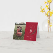 Moderne Monogramm Krans Foto Kerstmis Kaart (Gele Bloem)