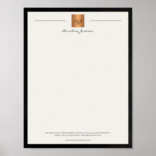 Moderne monogrammatische printbare briefhoofd zwar poster (Voorkant)