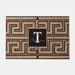 Moderne, monogramme griekse sleutel burlap grens deurmat