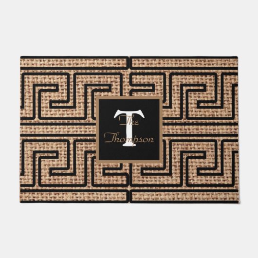 Moderne, monogramme griekse sleutel burlap grens deurmat (Voorkant)