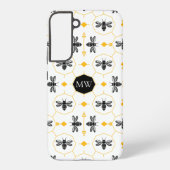 Moderne Monogrammed Bee Zwart Geel Honingraat Chic Samsung Galaxy Hoesje (Achterkant)