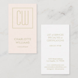 Moderne Monogrammed Blush Roze en Goud Verticaal Visitekaartje