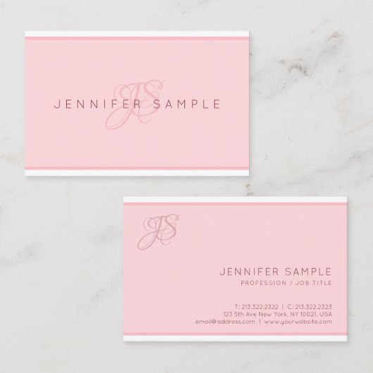 Moderne Monogrammed Blush Roze Minimalistische Sja Visitekaartje (Voorkant / Achterkant)
