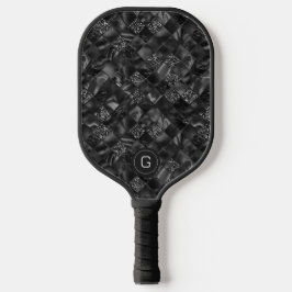 Moderne Monogrammed Elegant Zwart Faux Glitter Fol Pickleball Paddle