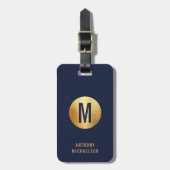 Moderne Monogrammed Geborsteld Metallic Goud Effec Bagagelabel (Voorkant verticaal)
