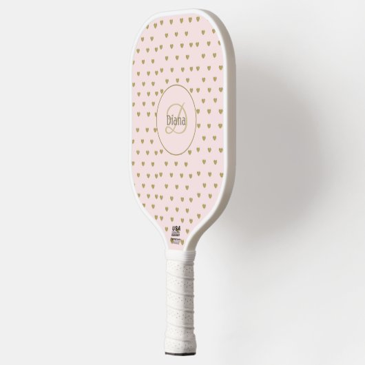 Moderne Monogrammed Girly Pink met Naam Pickleball Paddle (Links)