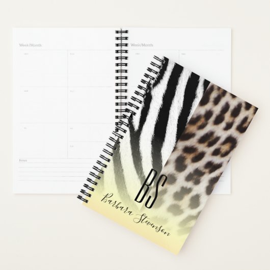 Moderne Monogrammed Gold Animal Print Planner (Display)