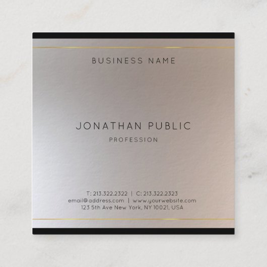 Moderne monogrammed Gold Silver Sjabloon Glamor Vierkante Visitekaartje (Achterkant)