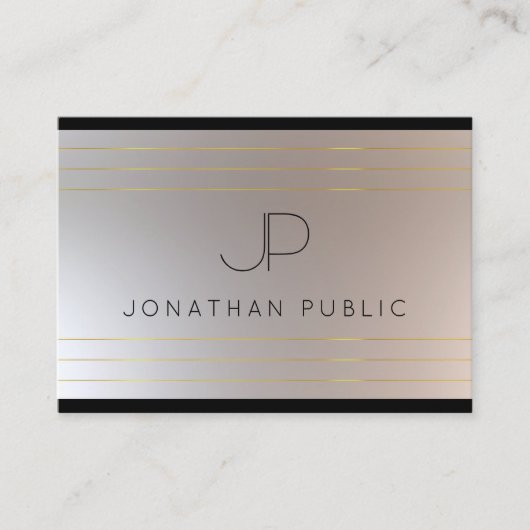 Moderne Monogrammed Goud Zilver Elegante Sjabloon Visitekaartje (Voorkant)