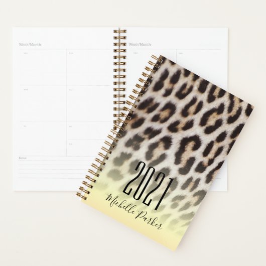 Moderne Monogrammed Gouden Luipaard Print Planner (Display)