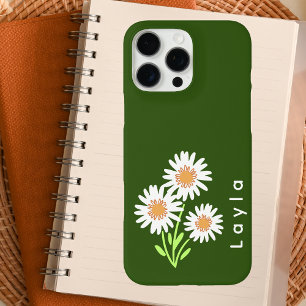 Moderne Monogrammed Groene en Witte Daisy iPhone 16 Pro Max Hoesje