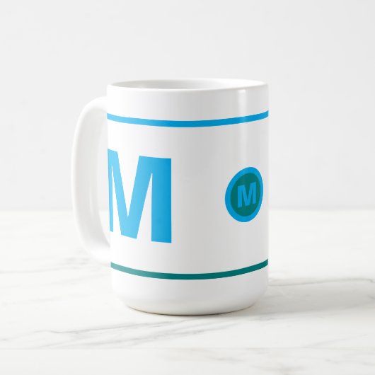 Moderne Monogrammed Initiaal Koffie Mok (Blauw, Bl (Voorkant links)