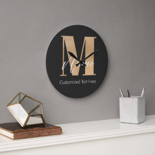 Moderne Monogrammed Initiaal M & Naam Gepersonalis Grote Klok