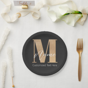 Moderne Monogrammed Initiaal M & Naam Gepersonalis Papieren Bordje