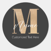 Moderne Monogrammed Initiaal M & Naam Gepersonalis Ronde Sticker (Voorkant)