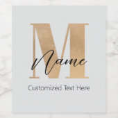 Moderne Monogrammed Initiaal M & Naam Gepersonalis Wijn Etiket (Enkel label)