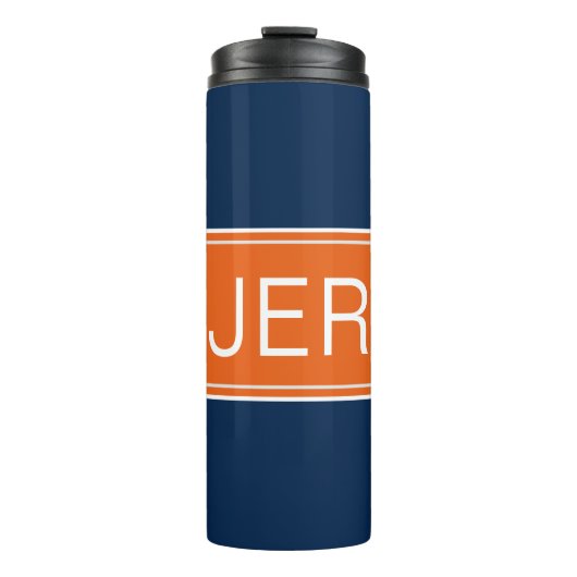 Moderne monogrammed Initiaal Oranje blauwe Drink Thermosbeker (Voorkant)